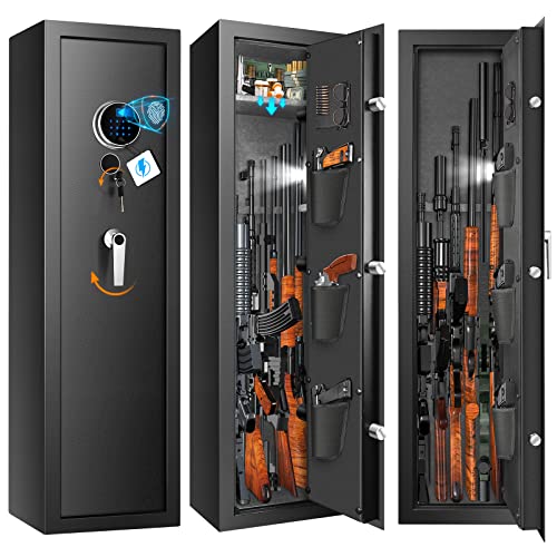 【2024 New】7-8 Rifle Gun Safe Gun Cabinet Fire Resistant with Removable Shelf, Large Unassembled Gun Safes for Home Rifle and Pistols with Silent Mode, Anti-Theft Long Gun Safes for Rifles and Shotguns