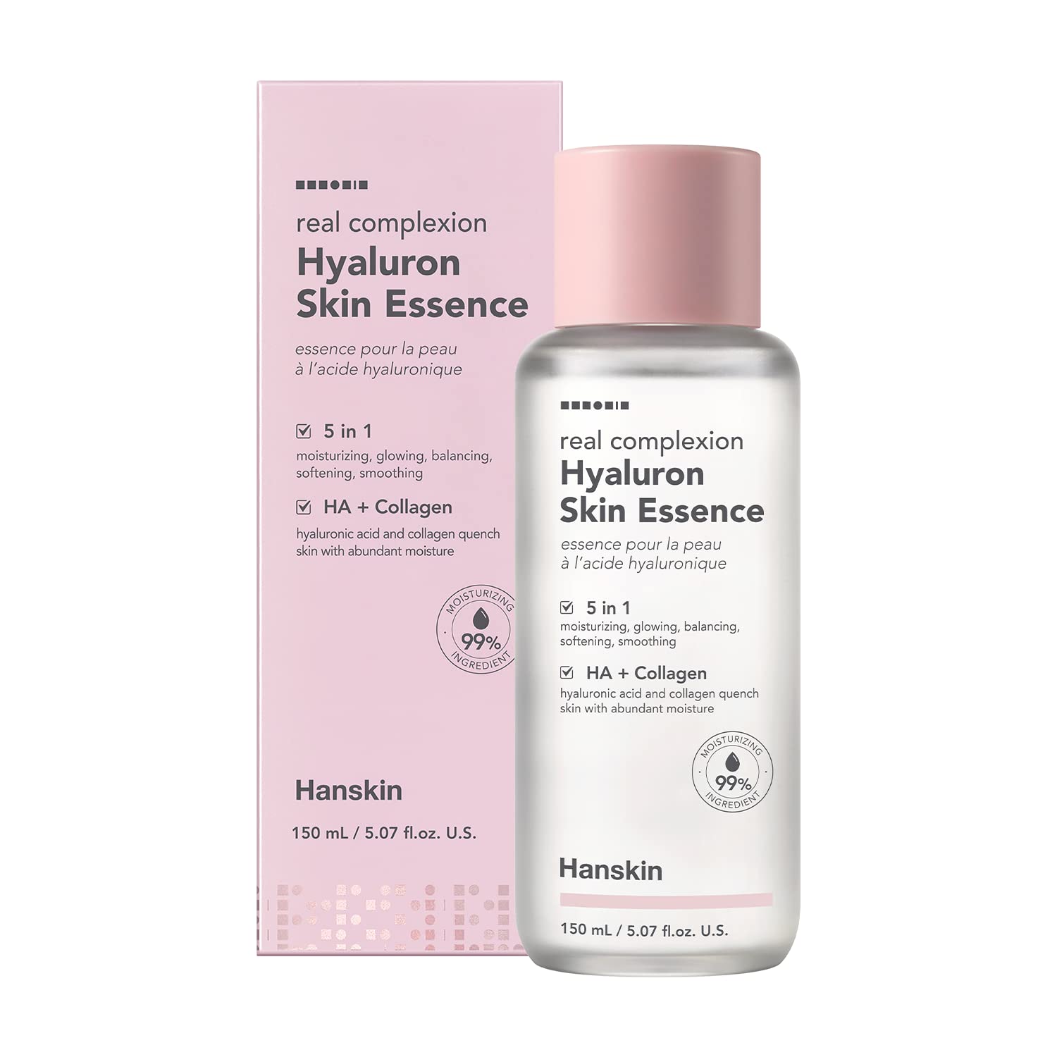 Hanskin Real Complexion Hyaluron Skin Essence Hydrating Toner for Dry, Dull, Sensitive Skin - Hyaluron Acid, Collagen, Moisturizing, Glowing, Paraben-Free, Korean Skin Care for Face [5.07 fl. oz.]
