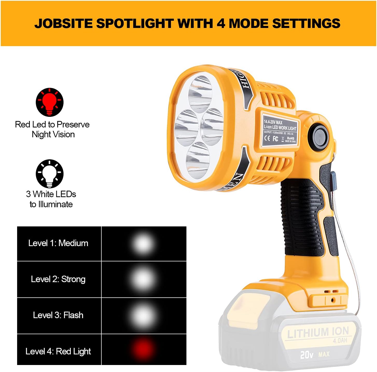 Cordless LED Work Light with USB Port and Pivoting Head A325781