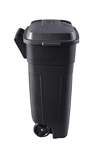 Heavy-Duty Wheeled Trash Can with Lid, 34-Gallon, Black Q3523