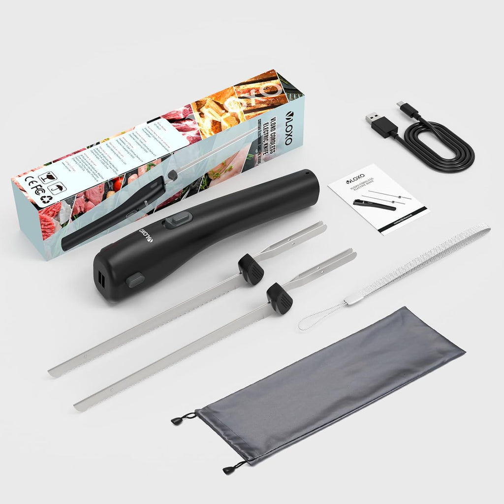 Cordless Electric Knife Rechargeable with Safety Lock and 2 Blades M315