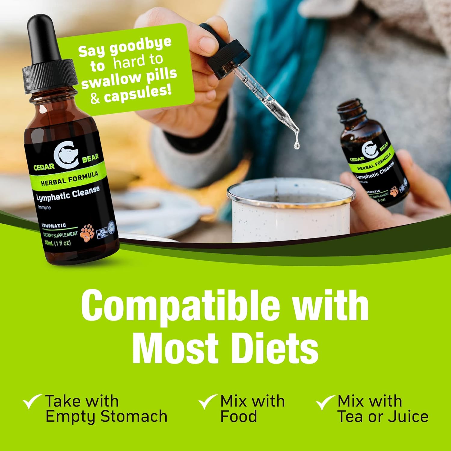 Lymphatic Cleanse Immune Support Drops, Alcohol-Free Liquid Herbal Supplement, 1 fl oz Q76644