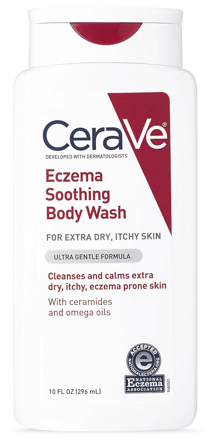 CeraVe Soothing Body Wash for Dry Skin | Shower Oil for Sensitive, Dry, Itchy, and Eczema-Prone Skin | Fragrance Free & Paraben Free & Sulfate Free | 10 oz