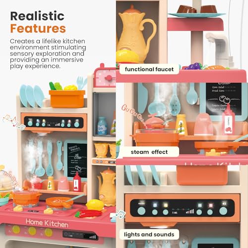 Kids' Play Kitchen Set with Lights and Sounds, 65 Pieces O3239
