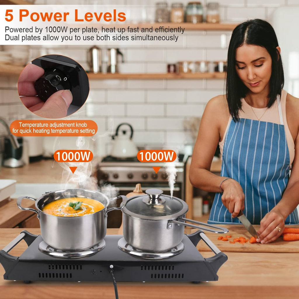 Portable Electric Hot Plate, 2000W Double Coil Burner with Adjustable Temperature Z380400