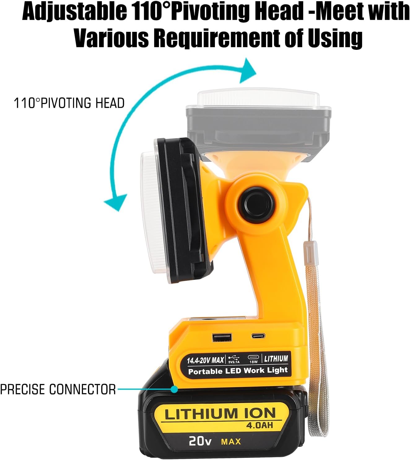 20V LED Work Light with Dual USB Port and Pivoting Head C444039