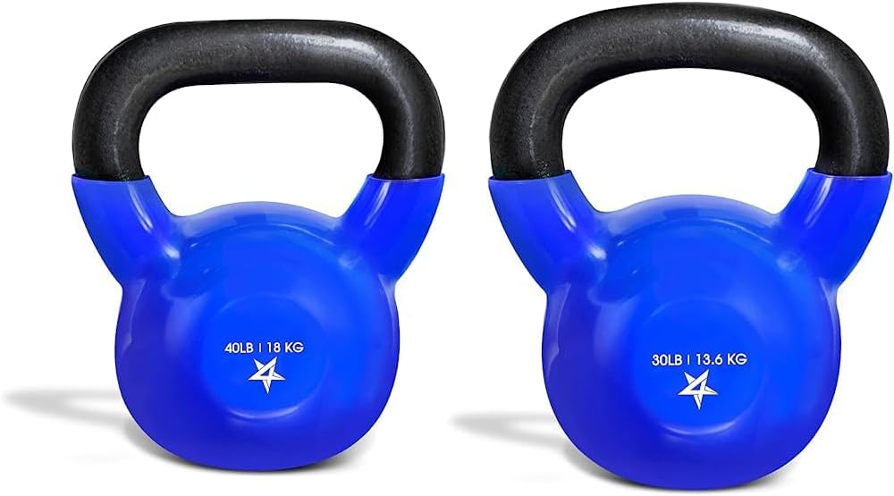 Yes4All 30-40 lbs Kettlebell Vinyl Coated Cast Iron – Great for Dumbbell Weights Exercises, Full Body Workout equipment Push up, Grip Strength and Strength Training, PVC Blue