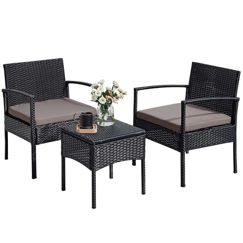 Outdoor Rattan Conversation Chairs Set with Bistro Furniture I62421