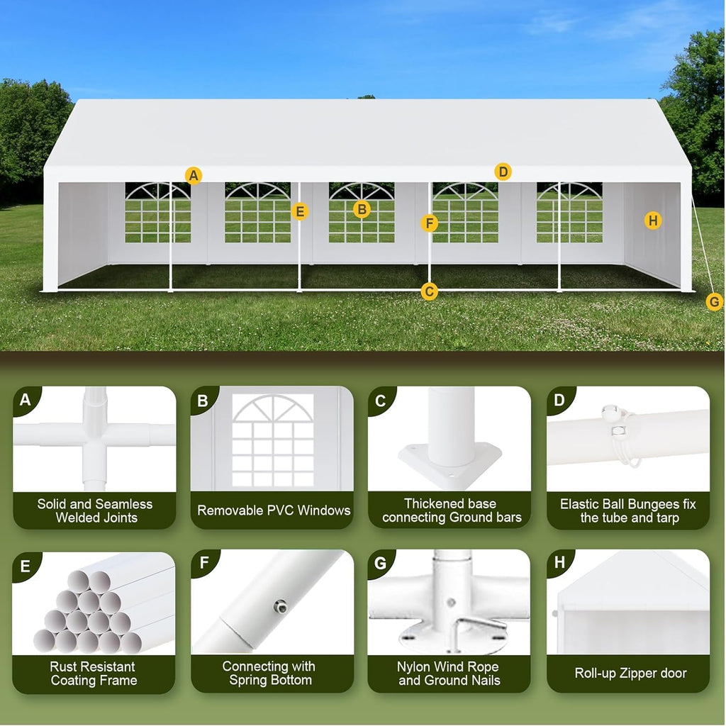 20x40 FT Party Tent with White Roof and Detachable Sidewalls G457