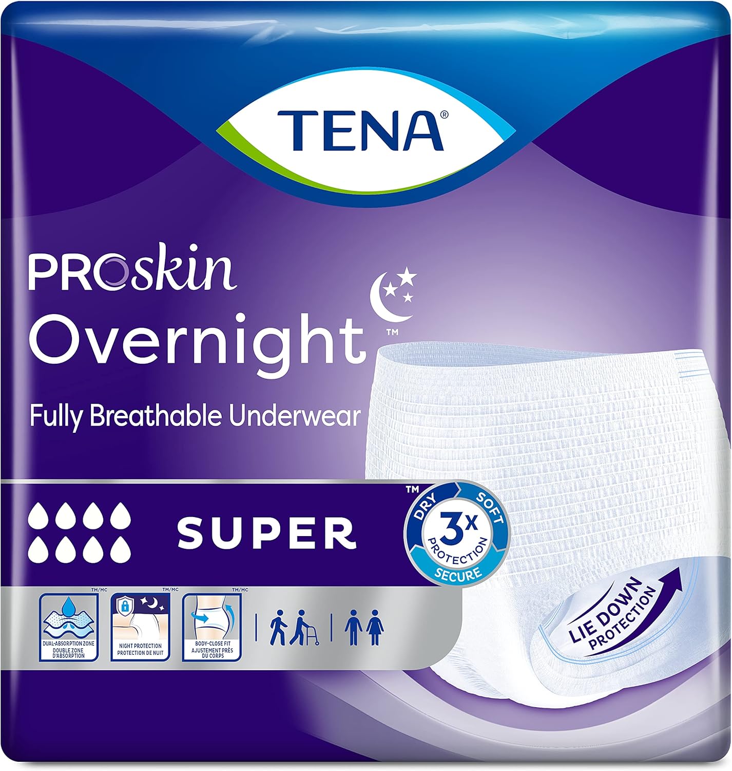 TENA ProSkin Overnight Super Protective Incontinence Underwear, Heavy Absorbency, Unisex, Large, 14 count