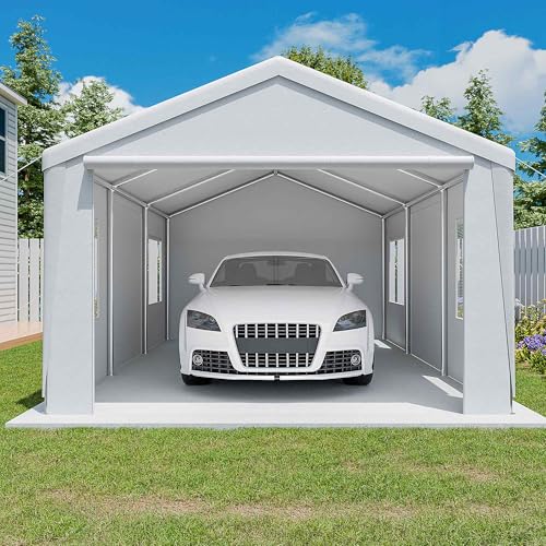 10' x 20' Carport, Heavy Duty Car Canopy Portable Garage with Removable Sidewalls and Roll-up Ventilated Doors & Windows for Car,SUV, Truck, Boat.Gray