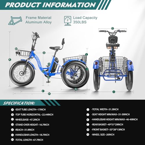 Adult Electric Tricycle, 20" Fat Tire, 500W Motor, 7-Speed, Removable Battery Q783