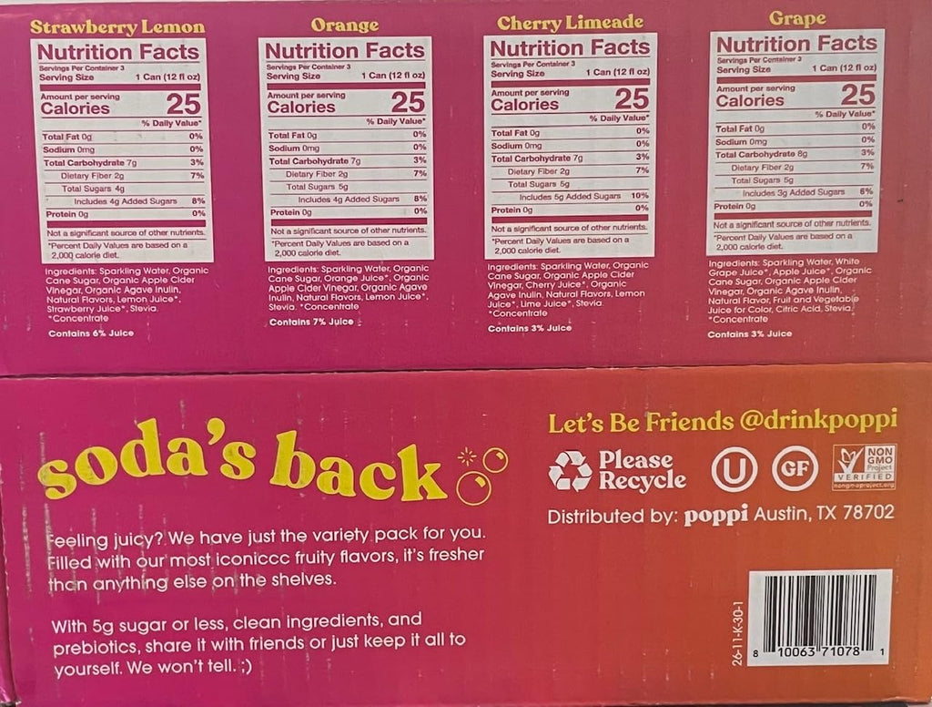 Prebiotic Soda Variety Pack, 12 Cans D674