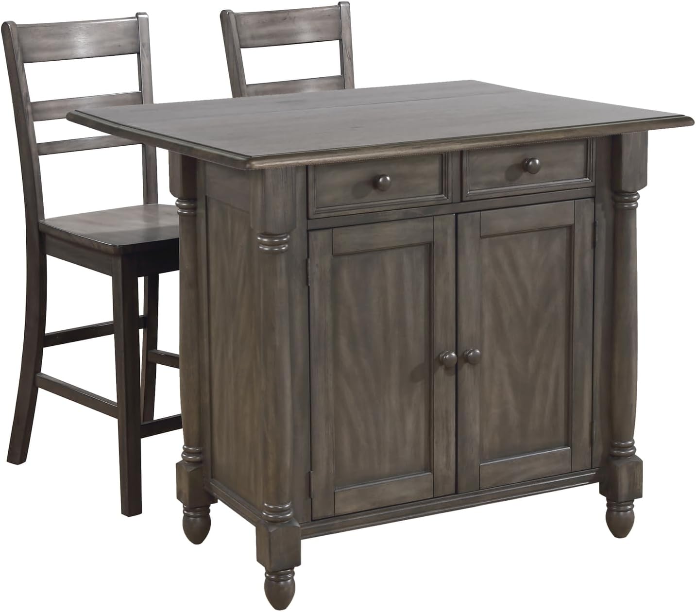 Expandable Drop Leaf Kitchen Island with 2 Stools and Storage K1341