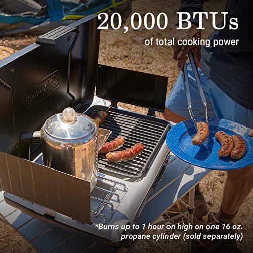 Tabletop 2-in-1 Grill & Stove with 2 Adjustable Burners, Propane, Push-Button Starter, Wind Guards, Grease Tray, 20,000 BTUs for Camping & Tailgating A359021