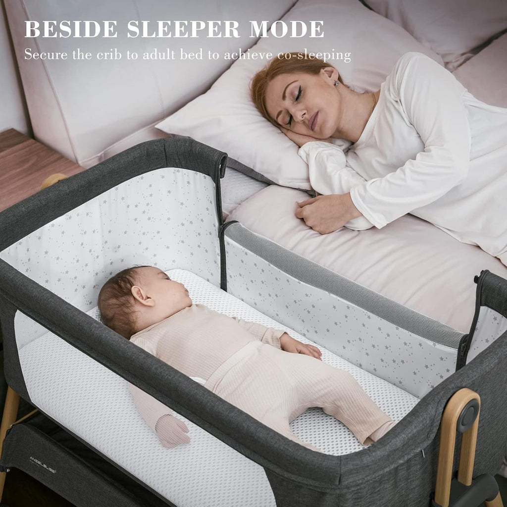 Baby Bassinet, Bedside Sleeper, Easy Folding Crib with Breathable Washable Mattress, 6-Level Adjustable Portable Bassinet for Newborn O524783