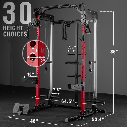 Power Cage Squat Rack with Dual Pulley Cable Crossover System E781