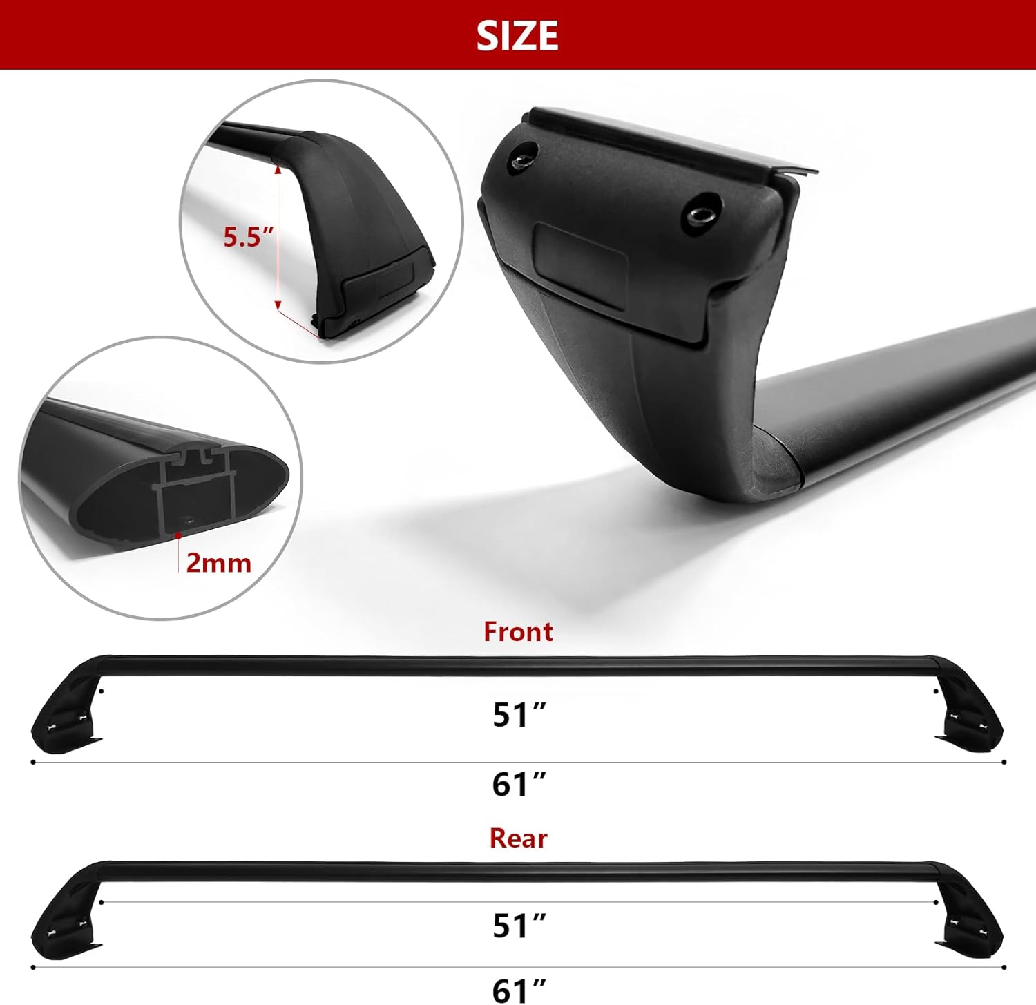 Roof Rack Cross Bars for Jeep Gladiator 2020-2023 & Wrangler 2007-2023, Heavy Duty Aluminum, Max Load 260lbs P648