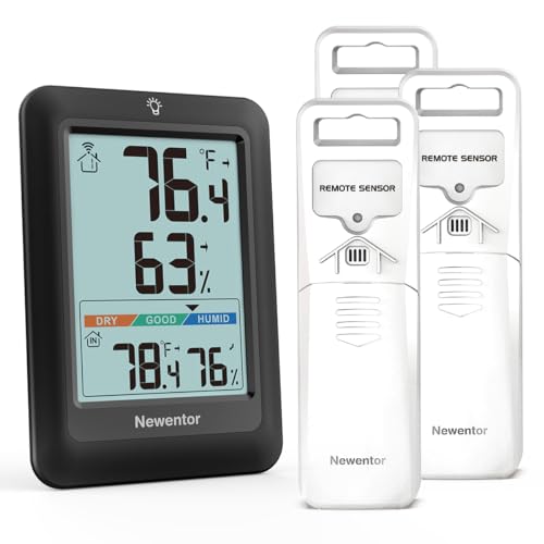Newentor Indoor Outdoor Thermometer Hygrometer Wireless, Remote Temperature Monitor, Outside Inside Thermometers with Comfort Indicator, Digital Home Humidity Gauge with 2 Sensor, 328ft Range, Black