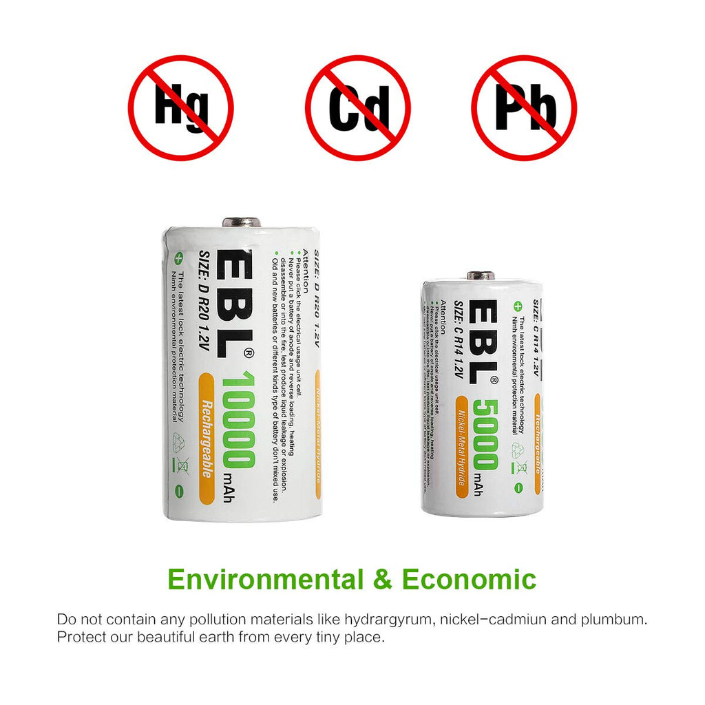 Rechargeable C Batteries 5000mAh Ni-MH, Pack of 4 D5853