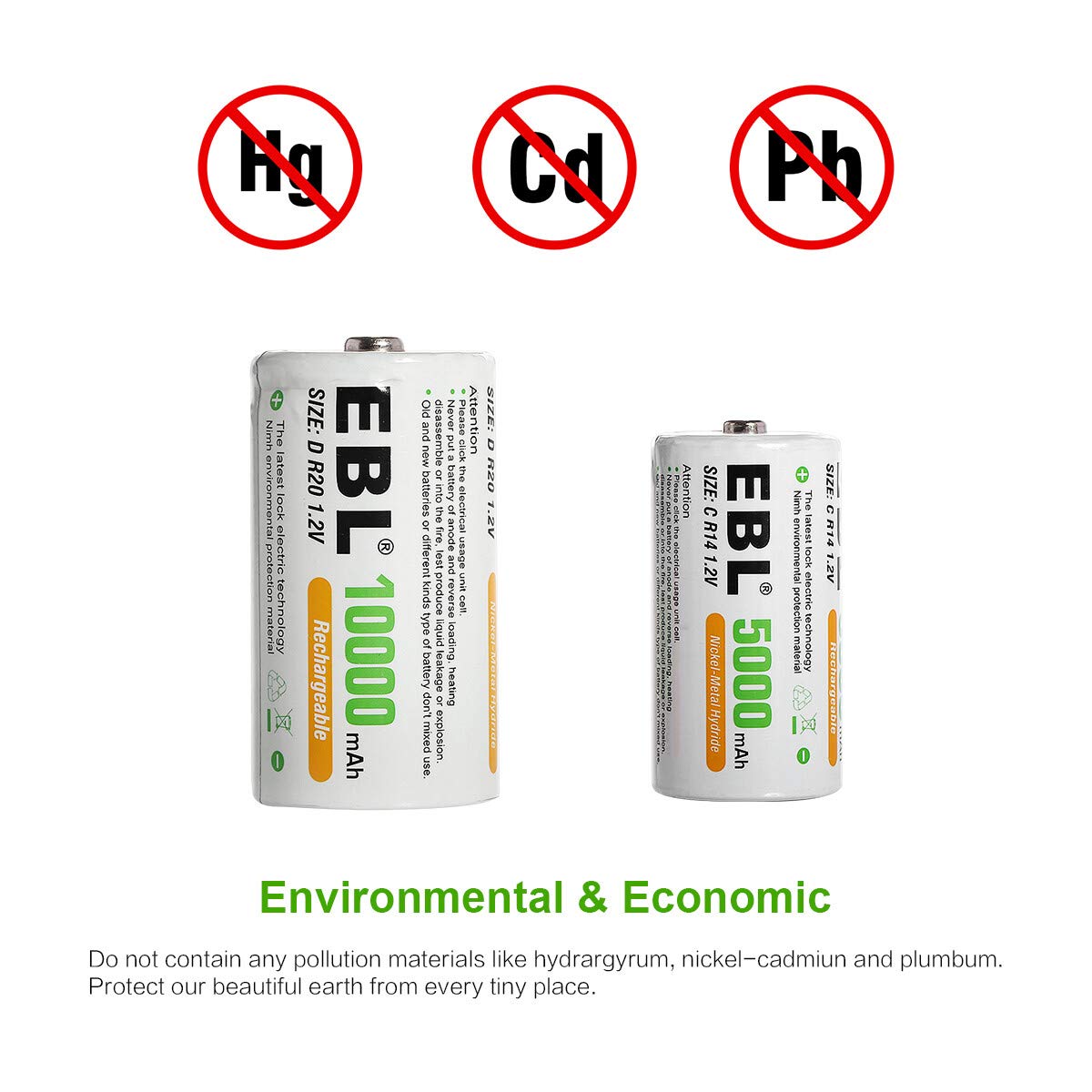Rechargeable C Batteries 5000mAh Ni-MH, Pack of 4 D5853