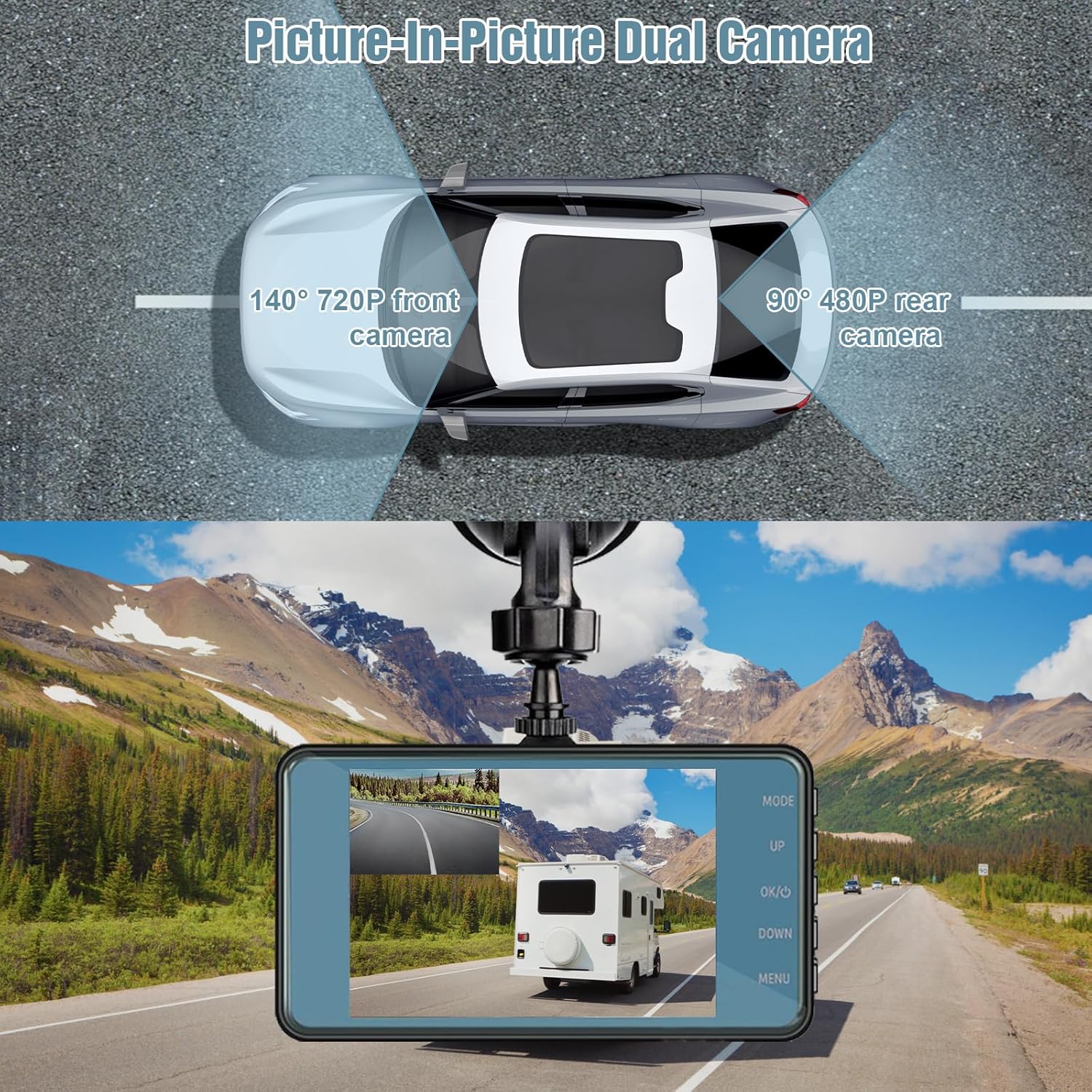 Dash Cam Front and Rear, 720P HD Dual Car Camera with Night Vision R980