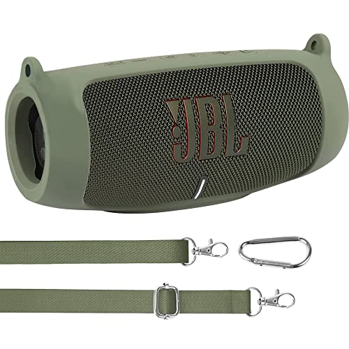 for JBL Charge 5 Waterproof Bluetooth Speaker Silicone Cover Case, Portable Silicone Travel Case with Carabiner, Protective Skin Case (Red Case) - co2CREA
