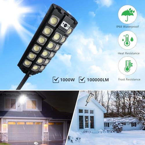 Solar Street Light Outdoor Waterproof, 100000LM 6500K with Motion Sensor and Remote Control N73535