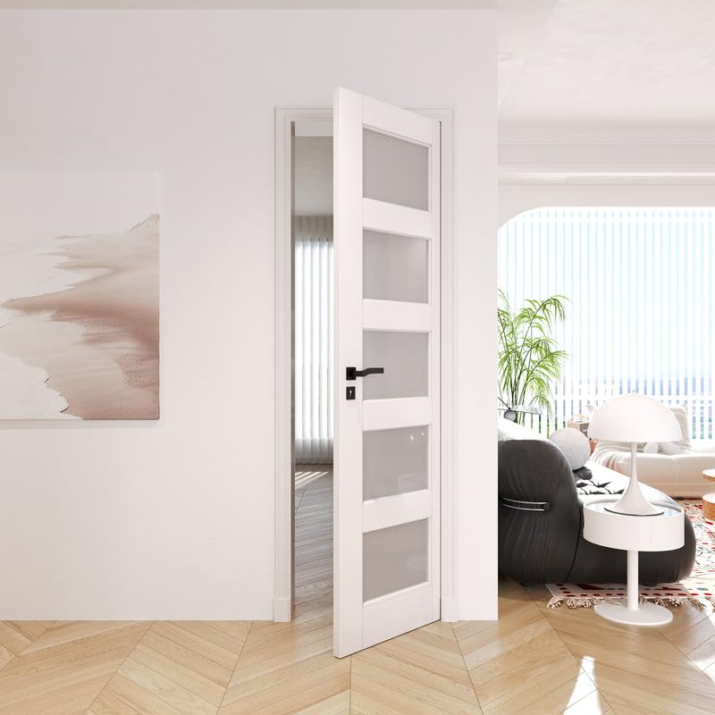 Interior French Door 5-Lite Frosted Glass MDF Slab, 24" x 80" G619