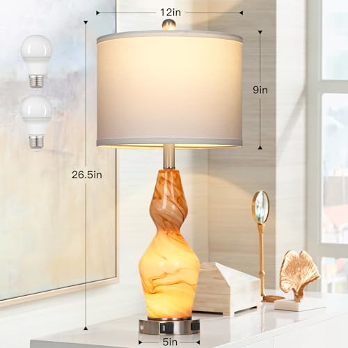 Glass Table Lamps Set of 2, 3-Way Dimmable Touch Control with USB Ports N2775