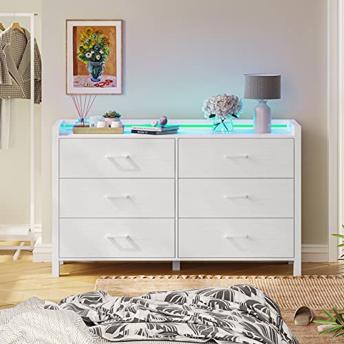 6 Drawer Dresser with LED Lights for Bedroom, White Q83771