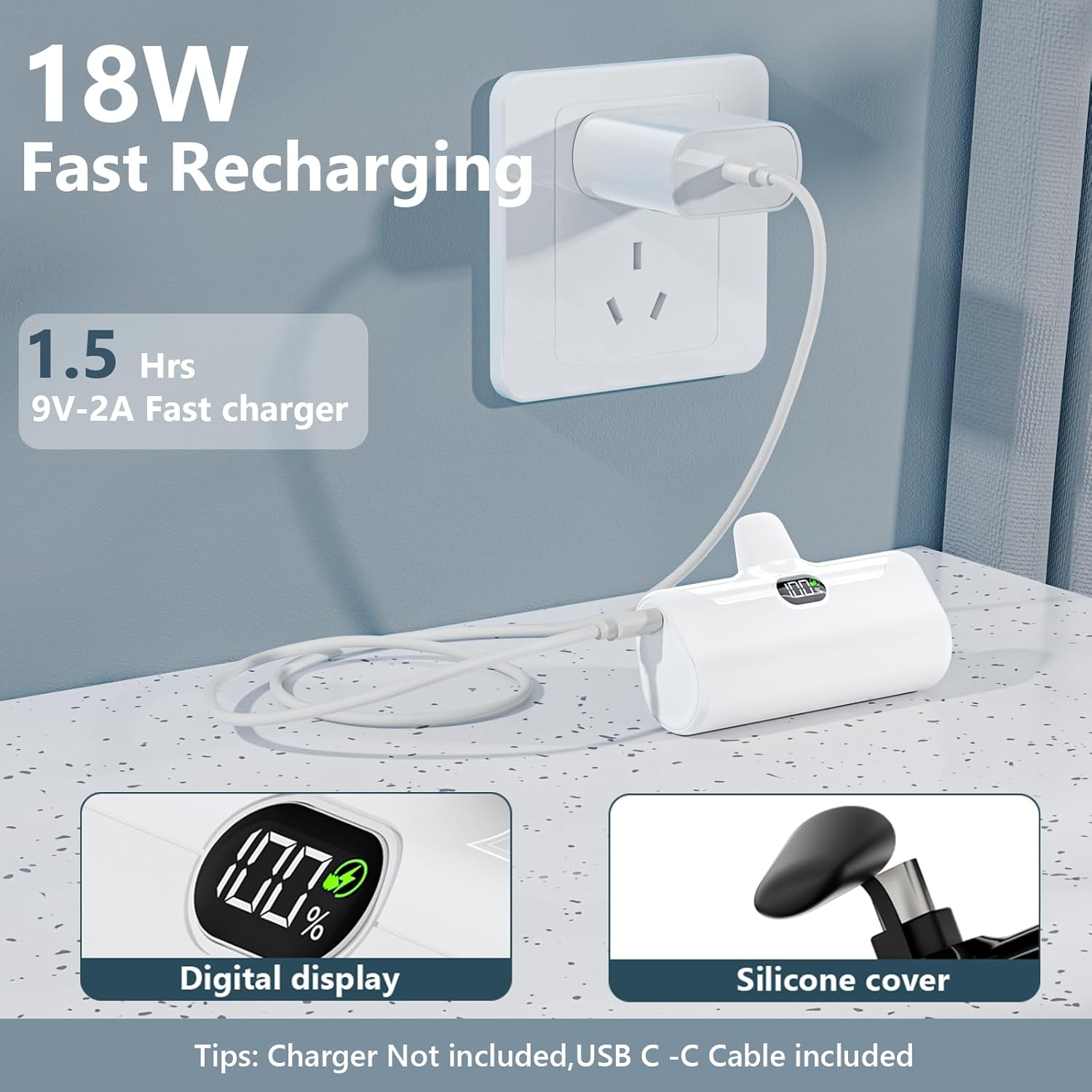 Mini Portable Charger 5000mAh Power Bank 20W USB C Fast Charging with LCD Display X431