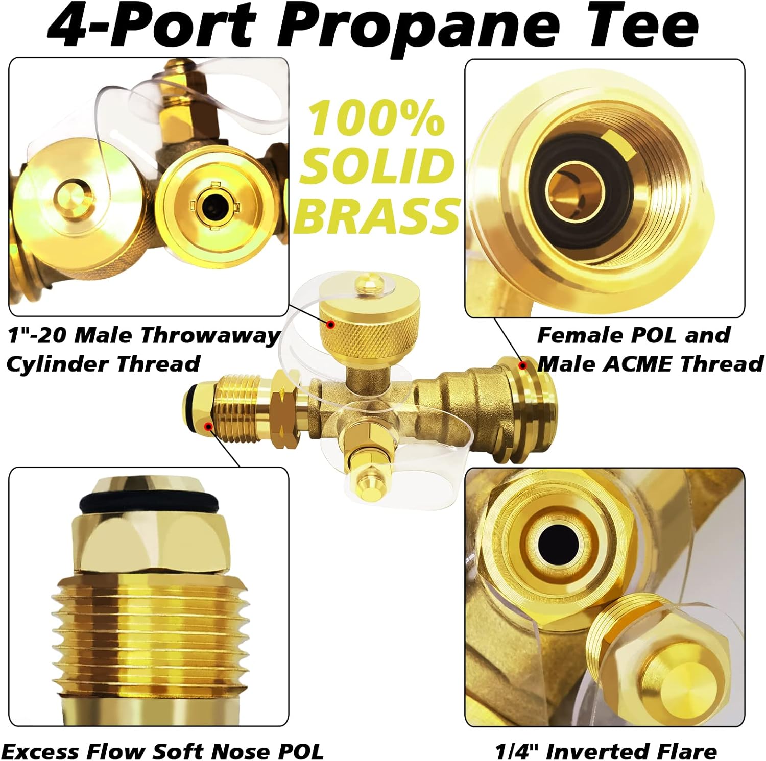 Propane Brass 4 Port Tee Kit with 5FT and 12FT Stainless Braided Hoses L58566