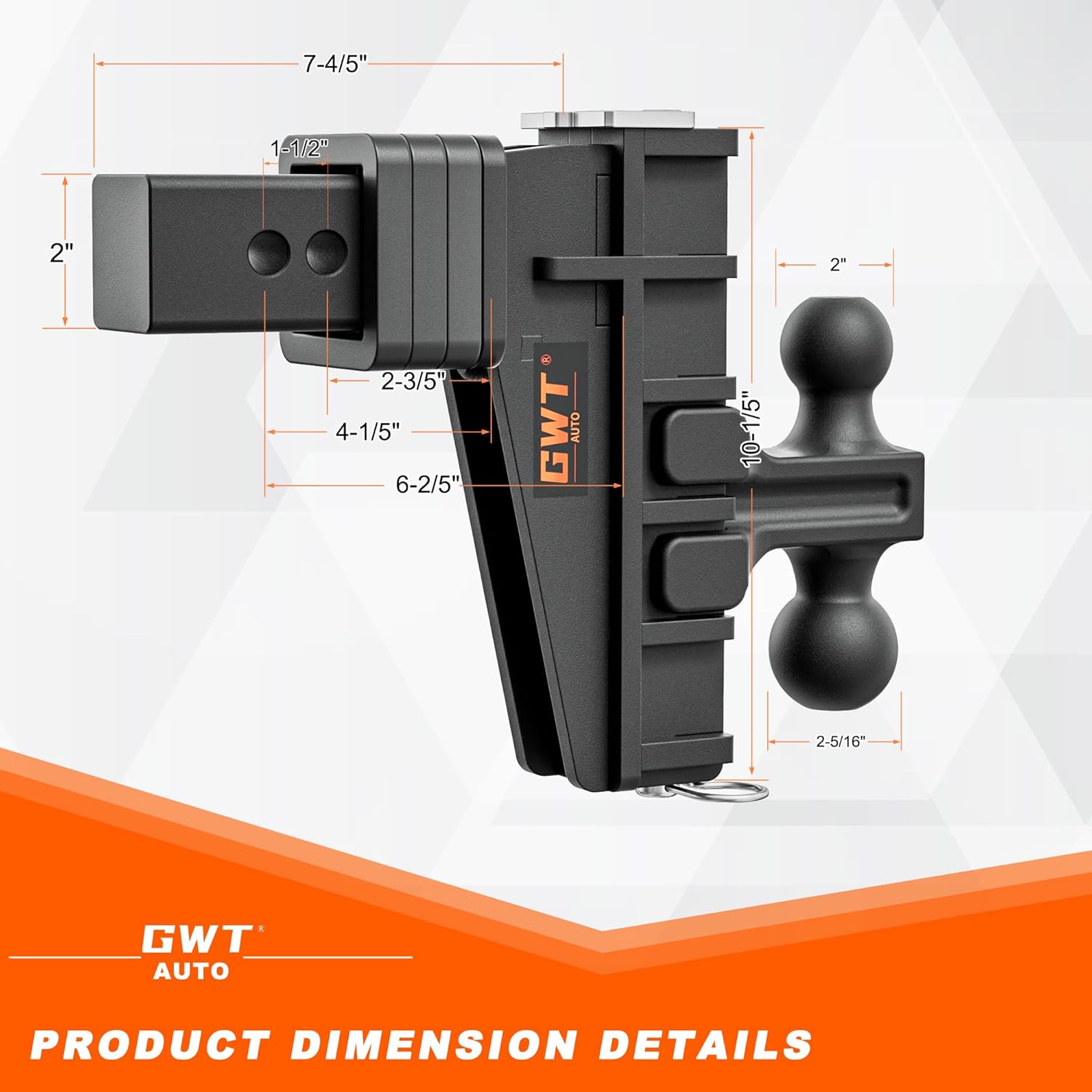 Adjustable Trailer Hitch, 2-Inch Receiver, 6-Inch Drop/Rise, 25,000 lbs GTW V5090