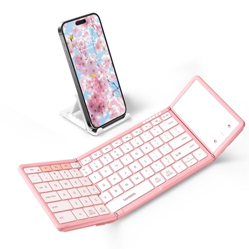 Samsers Foldable Bluetooth Keyboard with Touchpad, Full-Size Wireless Folding Keyboard with PU Leather, Portable Travel Keyboard for iOS Android Windows Mac OS, Support 3 Devices (BT5.1 x 3), Black