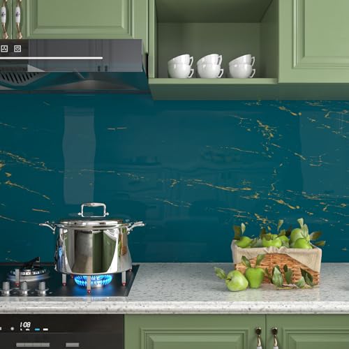 Dark Teal Blue and Gold Marble Contact Paper Peel and Stick Wallpaper U597
