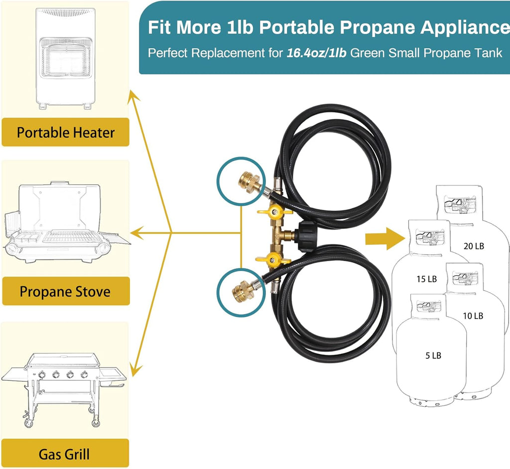 Propane 2 Way Splitter Adapter Hose with Shut Off Valve N87366