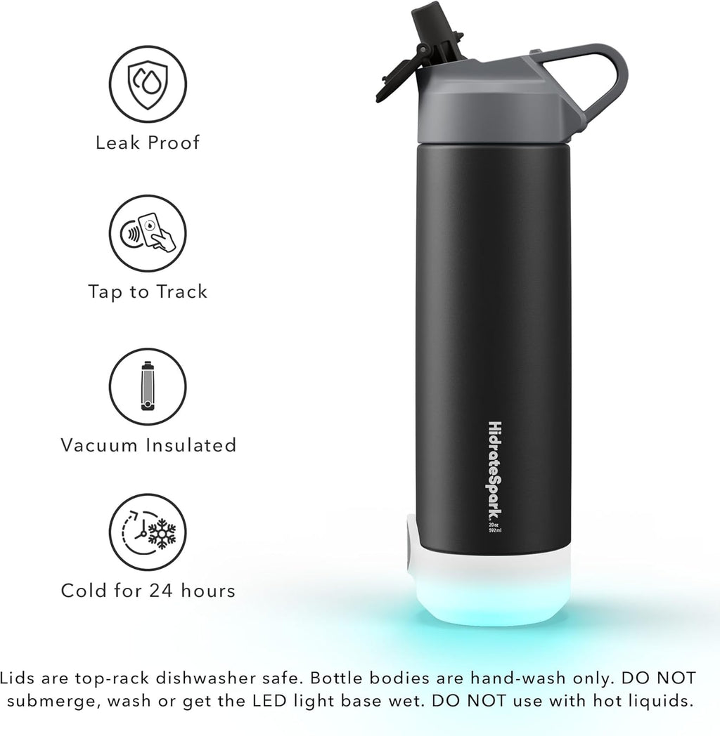 Smart Water Bottle – Insulated Stainless Steel – Tap to Track Intake, LED Reminder, 20 oz Z4638