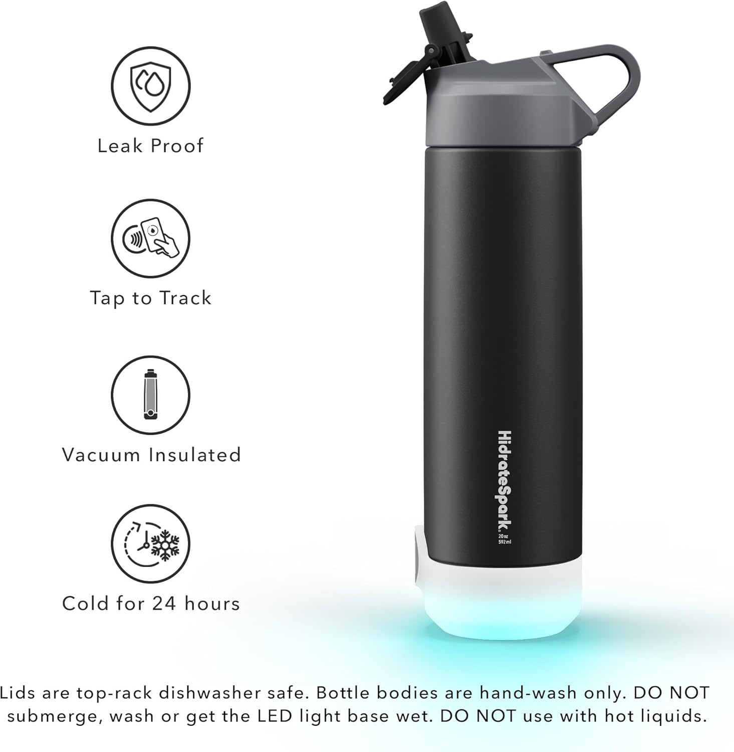 Smart Water Bottle – Insulated Stainless Steel – Tap to Track Intake, LED Reminder, 20 oz Z4638