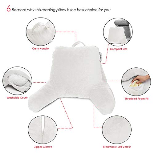 Reading Pillow for Bed, Shredded Memory Foam Back Support with Pockets U8285