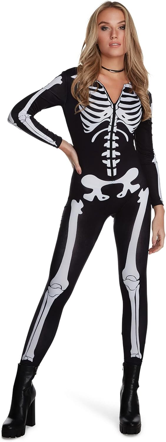 Morph, Skeleton Costume Women, Womens Skeleton Costume Bodysuit, Halloween Skeleton Costume Women