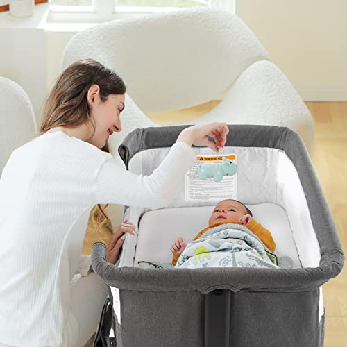Baby Bassinet Bedside Sleeper, 3 in 1 Convertible, Newborn Crib Attaches to Bed, Pink S698