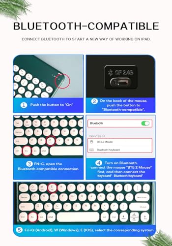 Retro Bluetooth Keyboard and Mouse Combo, Rechargeable Wireless, Pink R879565
