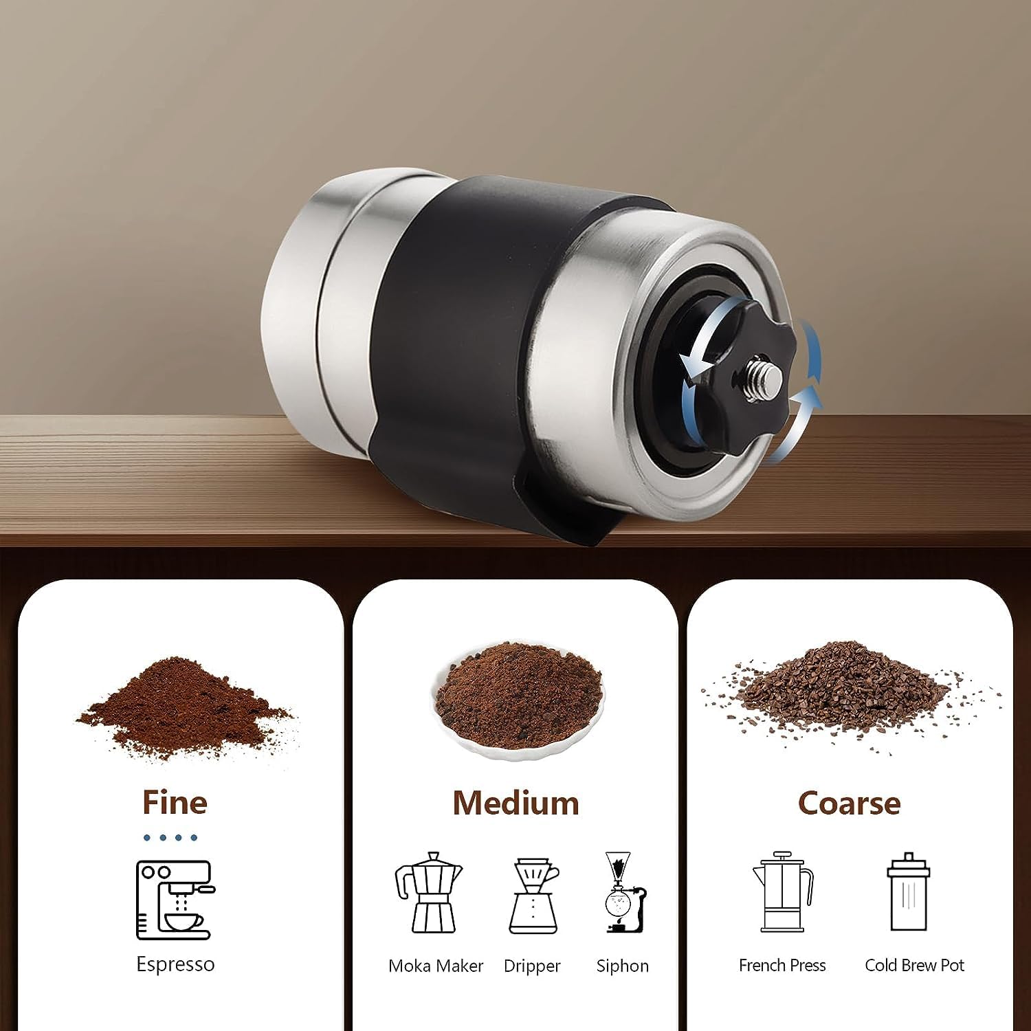 Manual Coffee Grinder, Stainless Steel Ceramic Burr, Portable Hand Grinder for Camp, Kitchen, Office Q2961