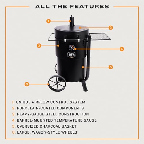 Barrel Drum Smoker with Porcelain Coated Steel, 630 Sq In Cooking Surface E456834