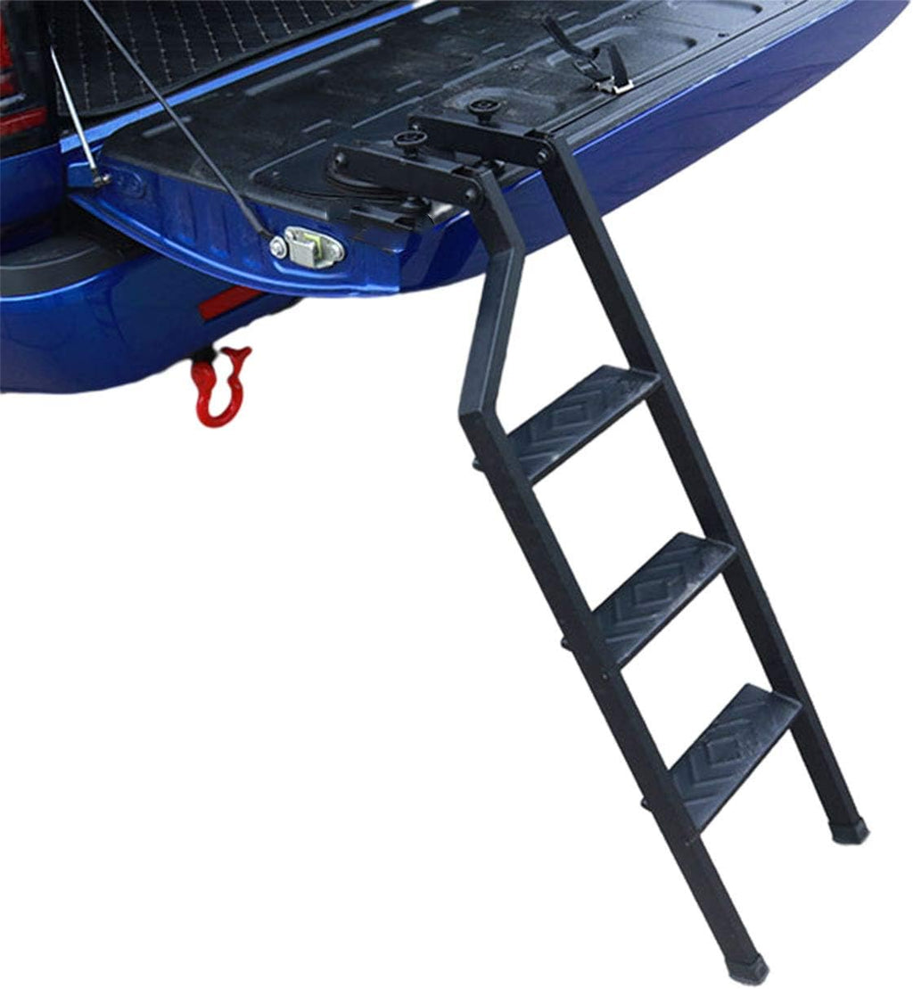 Tailgate Ladder for Truck Black Ladder 360°Rotation Durable Iron with Black Powder Coat Universal Fit for Pick Up