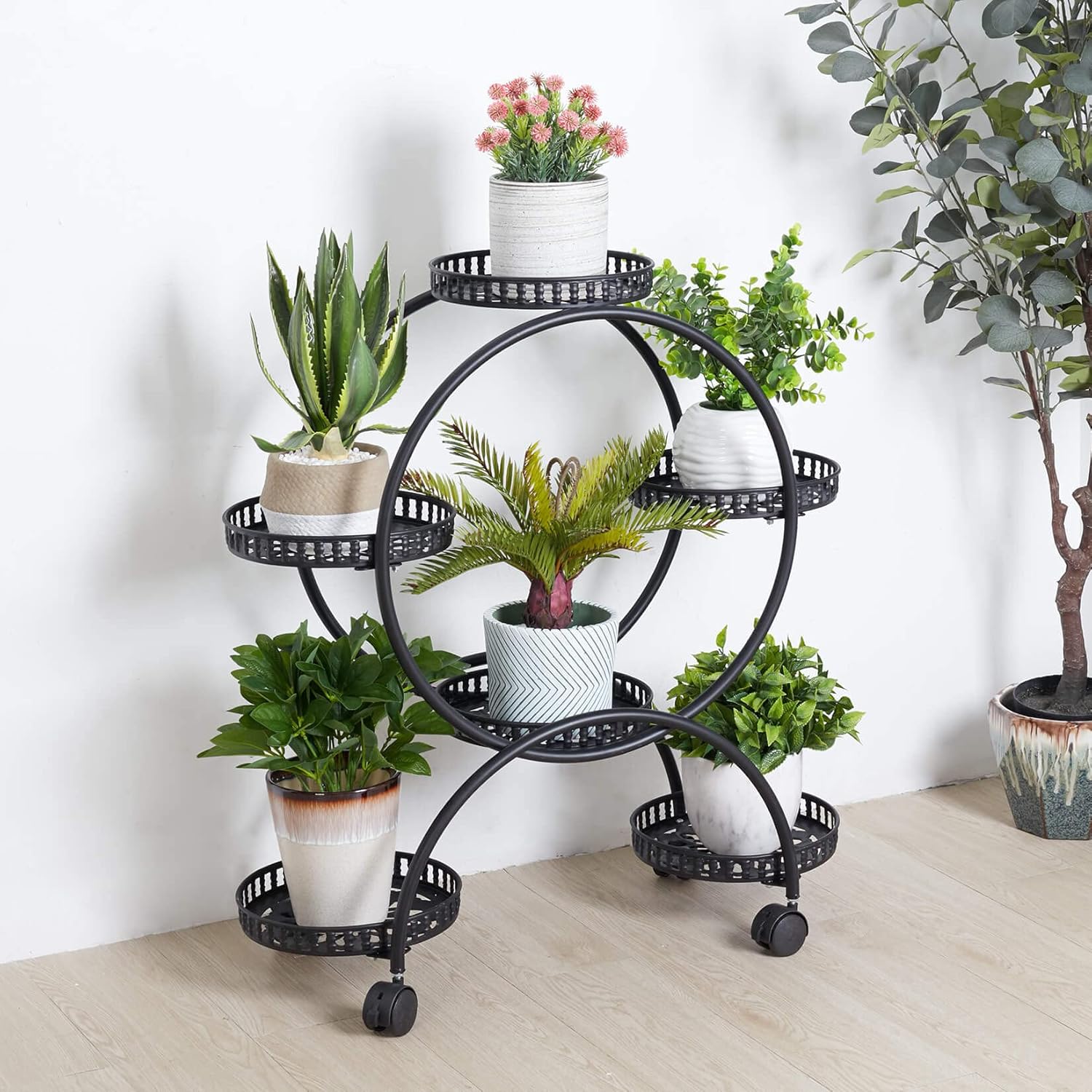 Metal Plant Stand with Wheels 4 Tier for Patio Garden W3905