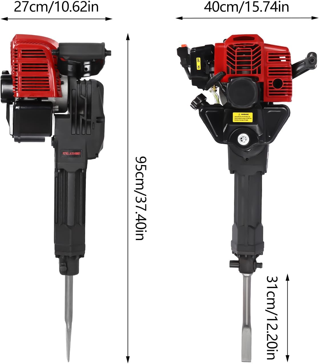 Gas Powered Jack Hammer Concrete Breaker with 2 Chisels A14381