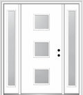 National Door Company, 60" x 80", Fiberglass Smooth, Primed, 3-Lite Square, Frosted Glass, Prehung Front Door with Two Sidelites on 4-9/16" Primed Composite Frame