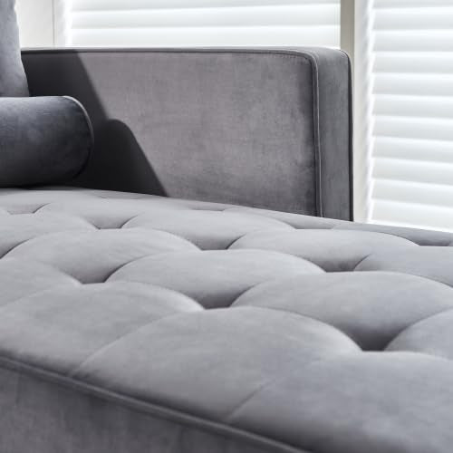 Velvet Chaise Lounge Chair with Tufted Cushion and Adjustable Armrest D555